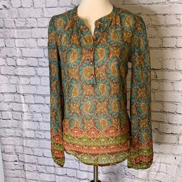 90s vintage shirt. sheer paisley 1/2 button up shirt small Harry styles - Picture 7 of 8